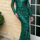Ladivine CD989 Floor Length Glitter Print Dress with Long Sleeves