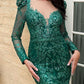 Ladivine CD989 Floor Length Glitter Print Dress with Long Sleeves