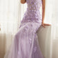 Vestido largo de tul entallado con apliques florales Ladivine CD995