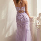 Vestido largo de tul entallado con apliques florales Ladivine CD995