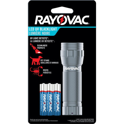 Linterna UV Rayovac Luz Negra Ultravioleta para Detectar Manchas de Mascotas y Fugas de Automóviles Linterna con Pilas AAA Incluidas Paquete de 1