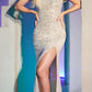 Cinderella Divine CH144 Long Off the Shoulder Ruched Sequin Gown