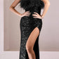 Cinderella Divine CH147 Feather Bodice Long Sequins Gown