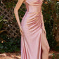Cinderella Divine CH172 Long Satin Gown with Cowl Neckline and Slit
