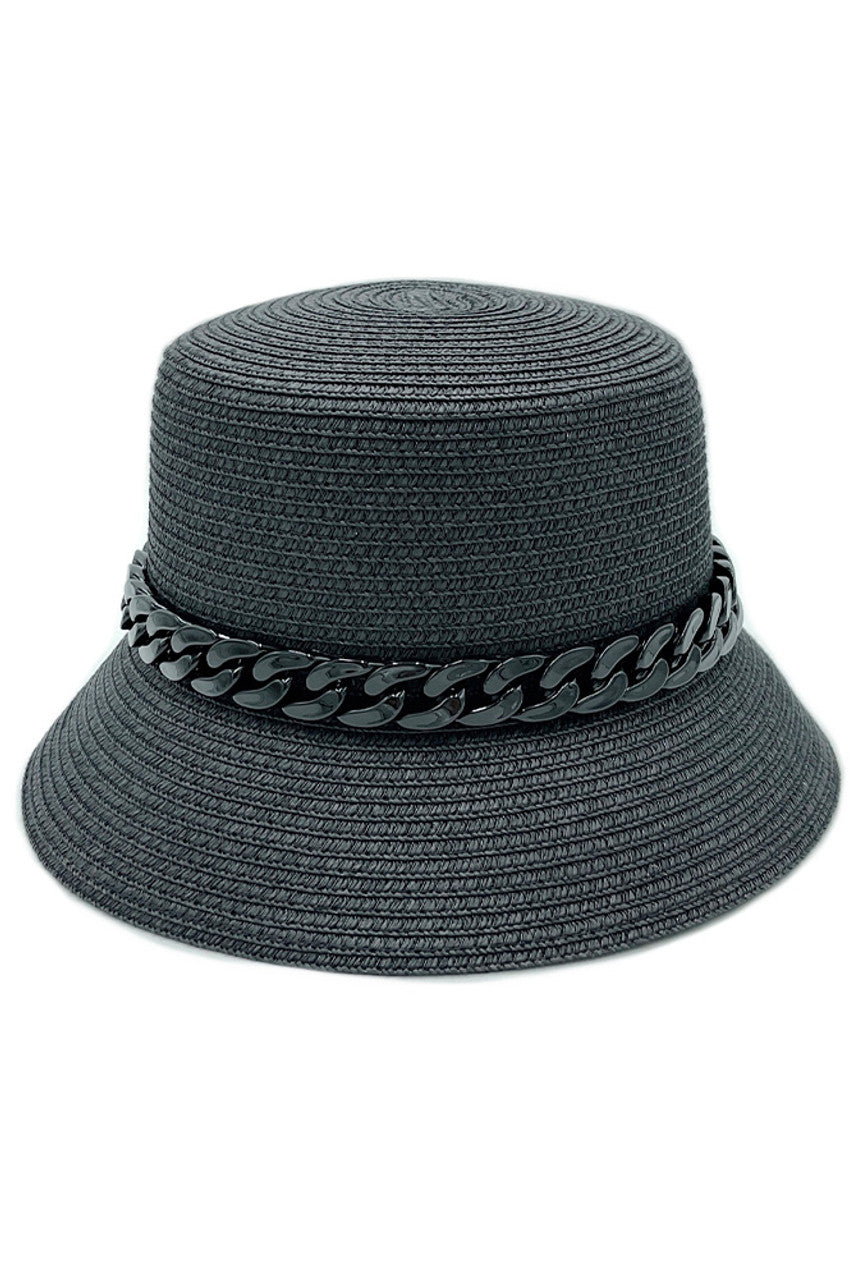 CHAIN BAND STRAW BUCKET HAT