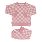 Checker Baby Pink Crew Neck Jogger Set