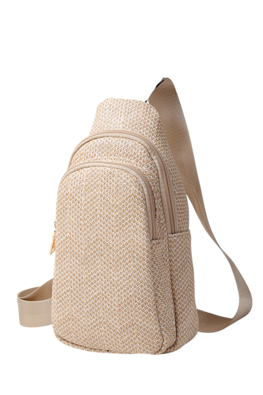 Chevron Pattern Straw Sling Bag