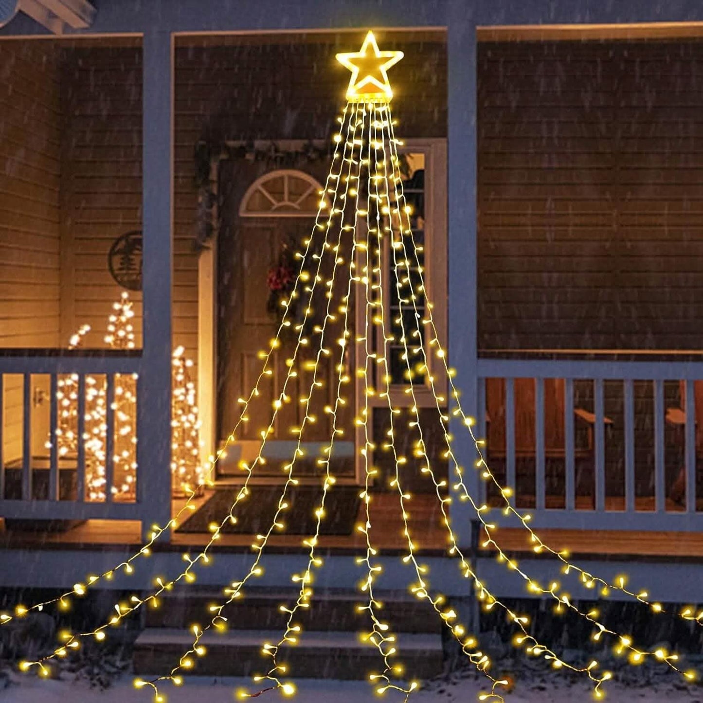 Luces Colgantes de Navidad en Cascada con Estrella para la Punta del Árbol