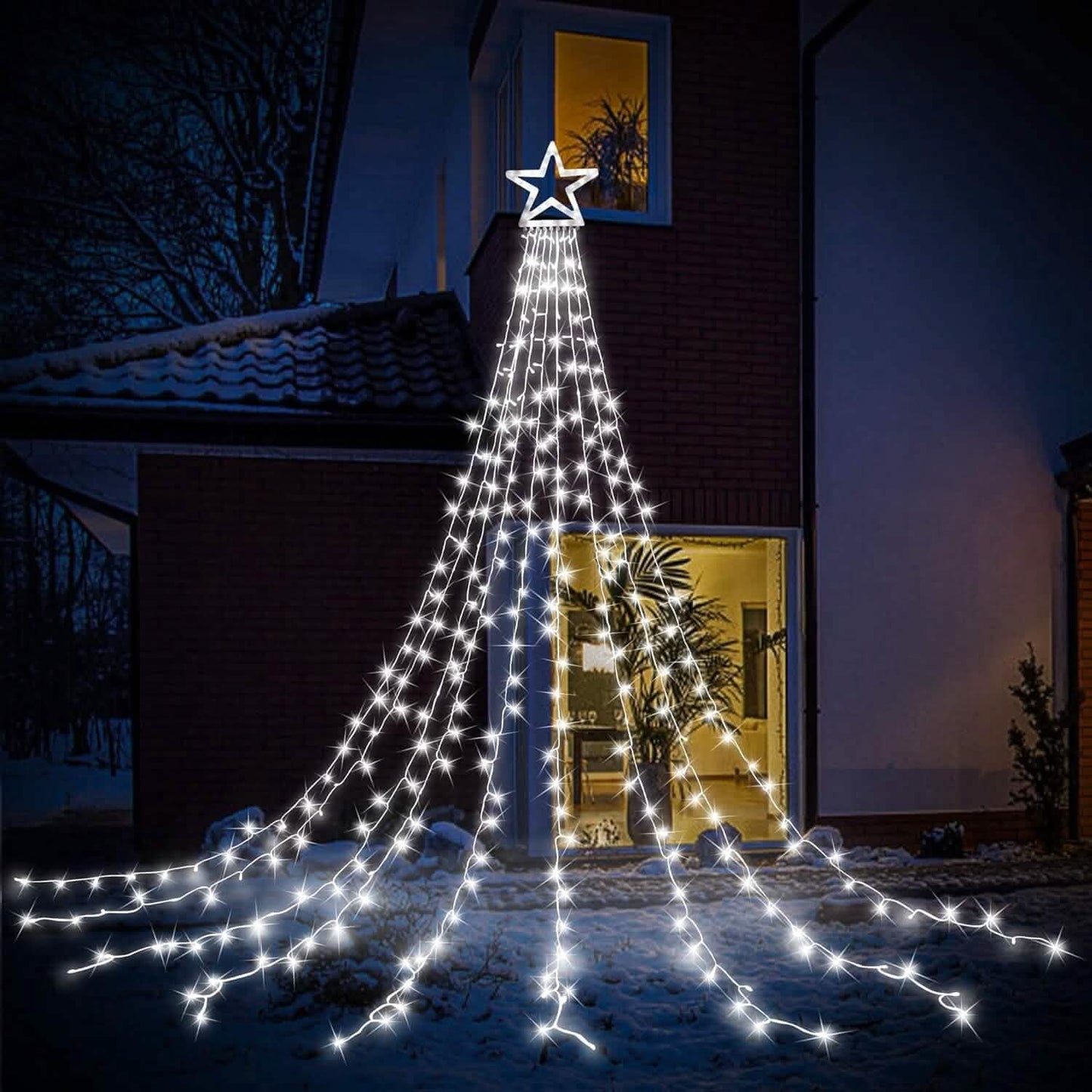 Luces Colgantes de Navidad en Cascada con Estrella para la Punta del Árbol