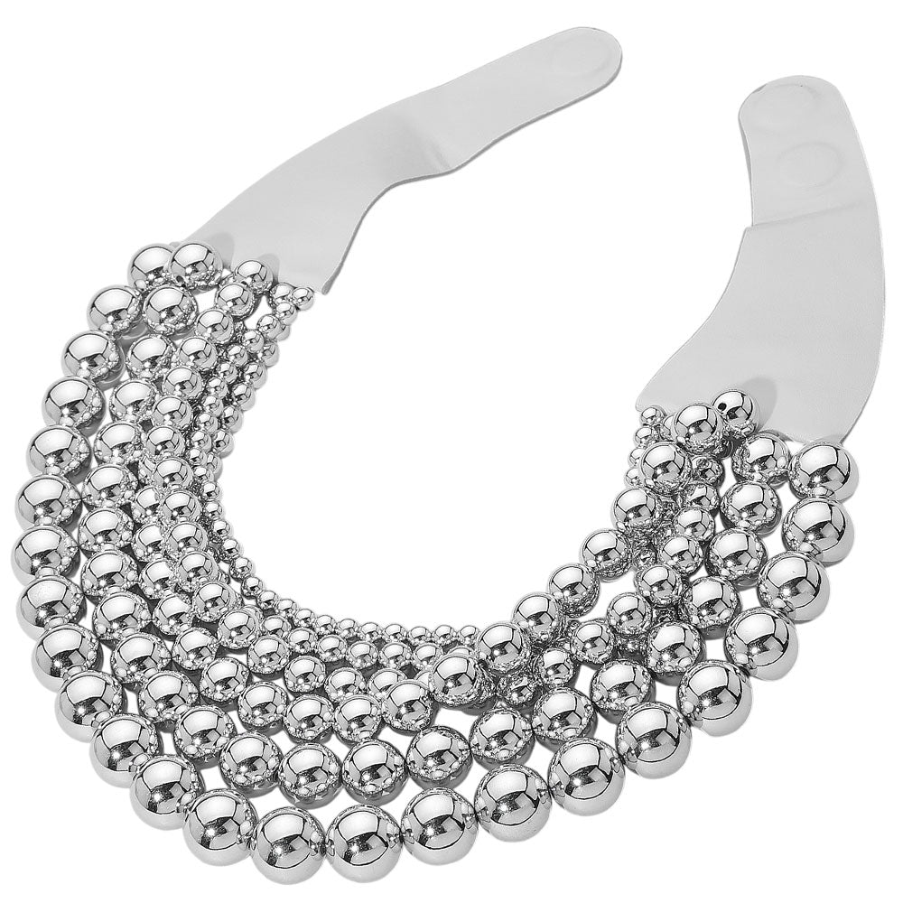 Women's Chunky Metal Ball Beaded Multi Layered Faux Leather Magnetic Statement Necklace