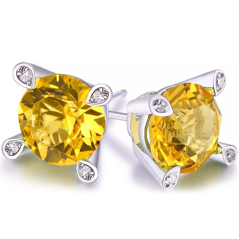 Pendiente de Citrino de Oro Blanco de 18K