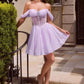 Vestido corto de tul con purpurina y hombros descubiertos Ladivine CJ420 con espalda de corsé