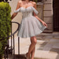 Vestido corto de tul con purpurina y hombros descubiertos Ladivine CJ420 con espalda de corsé