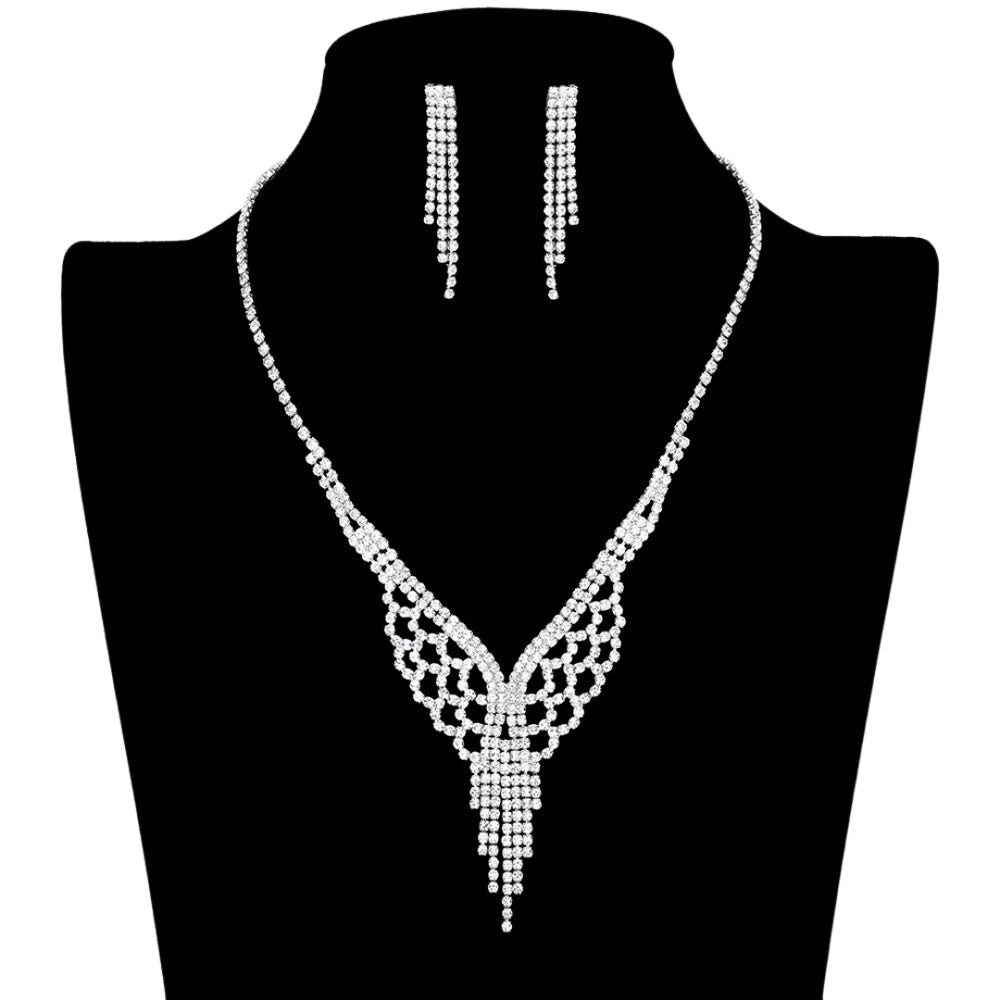 Shimmery Rhinestone Pave Necklace Earring Set