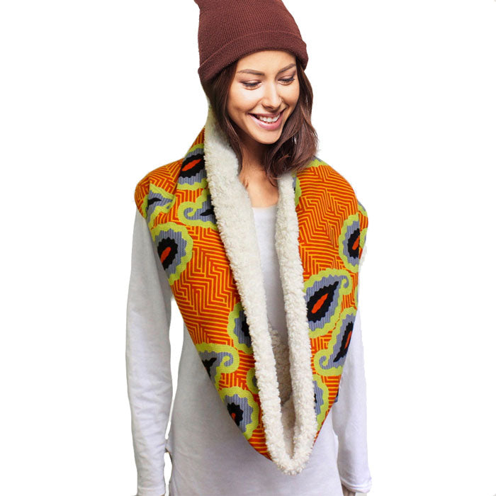 Colorful Pattern Soft Sherpa Infinity Scarf