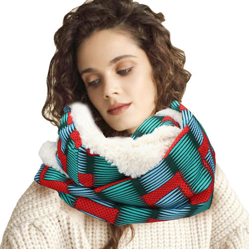 Colorful Pattern Soft Sherpa Infinity Scarf