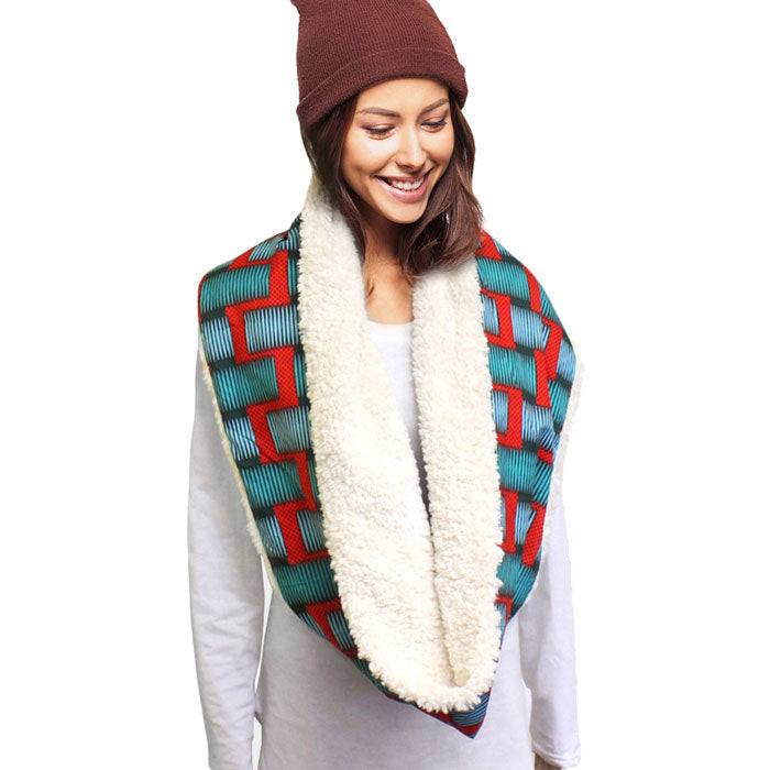 Colorful Pattern Soft Sherpa Infinity Scarf