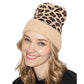 Cozy Leopard Patterned Ribbed Knit Cuff Beanie Hat