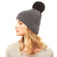 Cozy Metallic Thread Pom Pom Beanie Hat