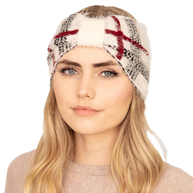 Cozy Plaid Check Patterned Earmuff Headband