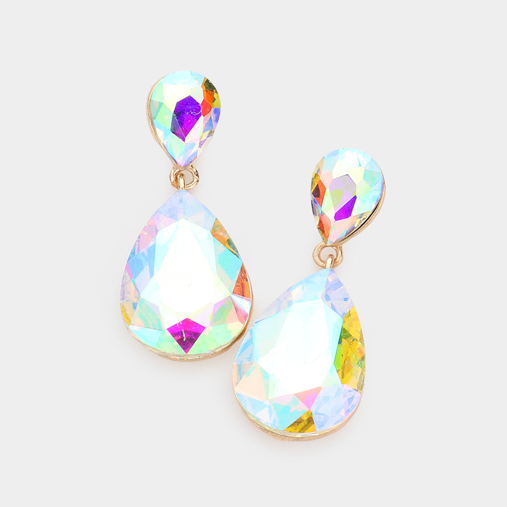 Women's Crystal Double Teardrop Evening Dangle Earrings
