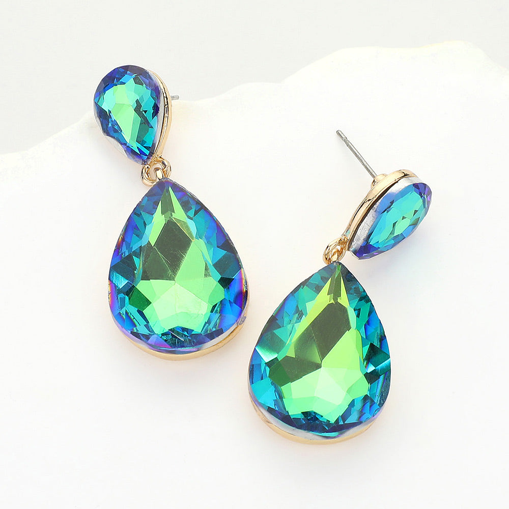 Women's Crystal Double Teardrop Evening Dangle Earrings