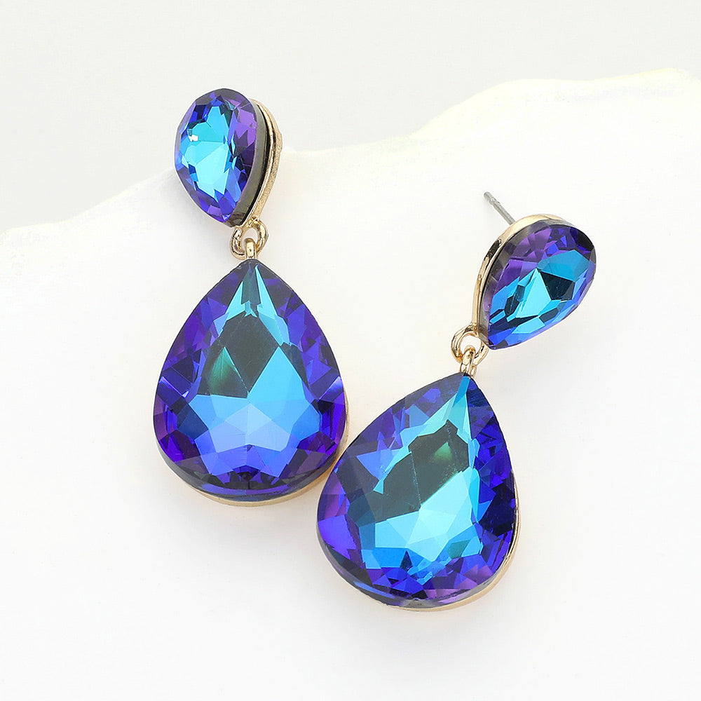 Women's Crystal Double Teardrop Evening Dangle Earrings