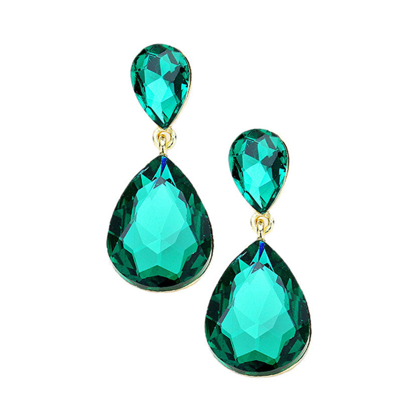 Women's Crystal Double Teardrop Evening Dangle Earrings