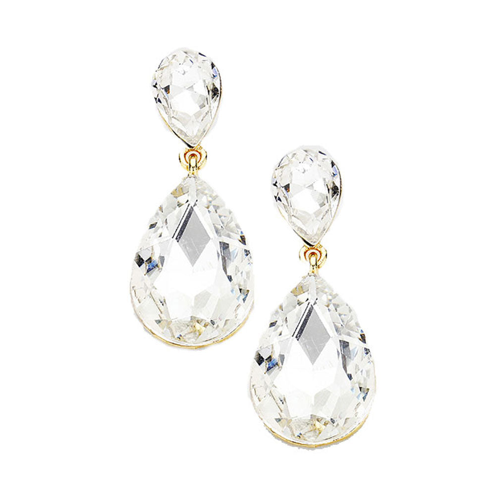 Women's Crystal Double Teardrop Evening Dangle Earrings