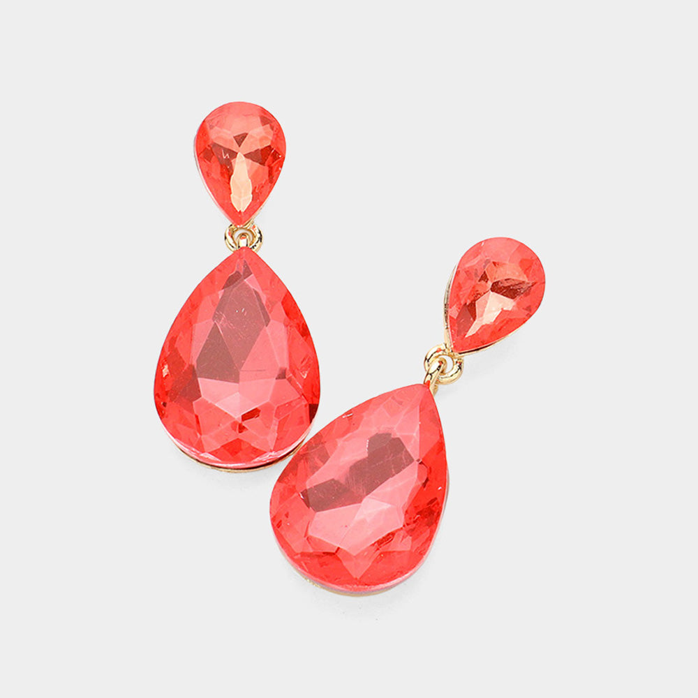 Women's Crystal Double Teardrop Evening Dangle Earrings