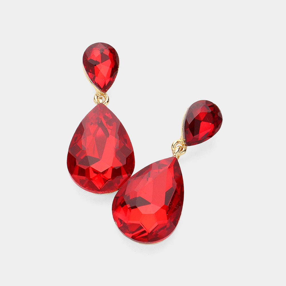 Women's Crystal Double Teardrop Evening Dangle Earrings
