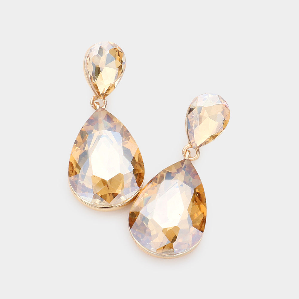 Women's Crystal Double Teardrop Evening Dangle Earrings