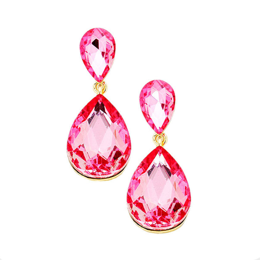 Women's Crystal Double Teardrop Evening Dangle Earrings