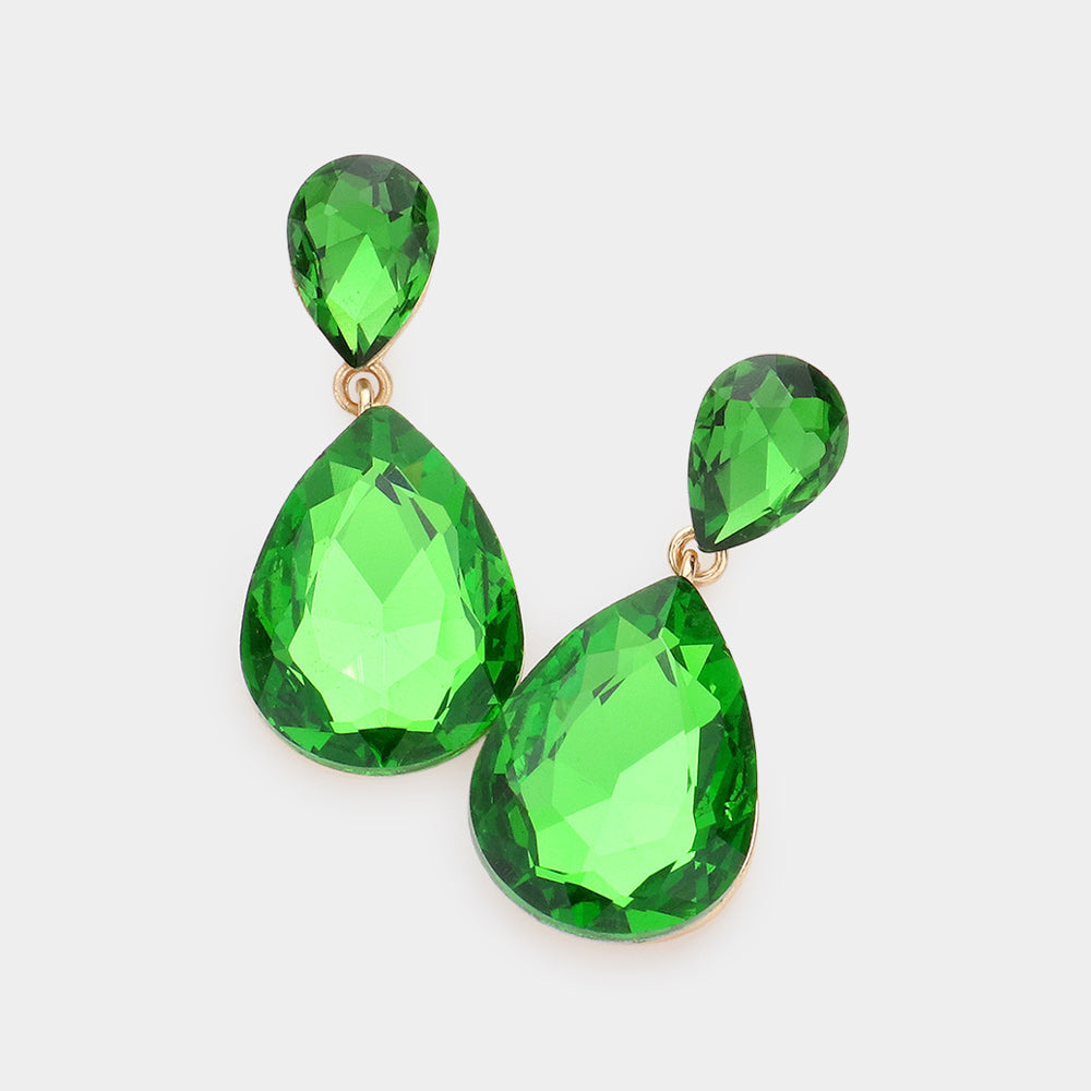 Women's Crystal Double Teardrop Evening Dangle Earrings