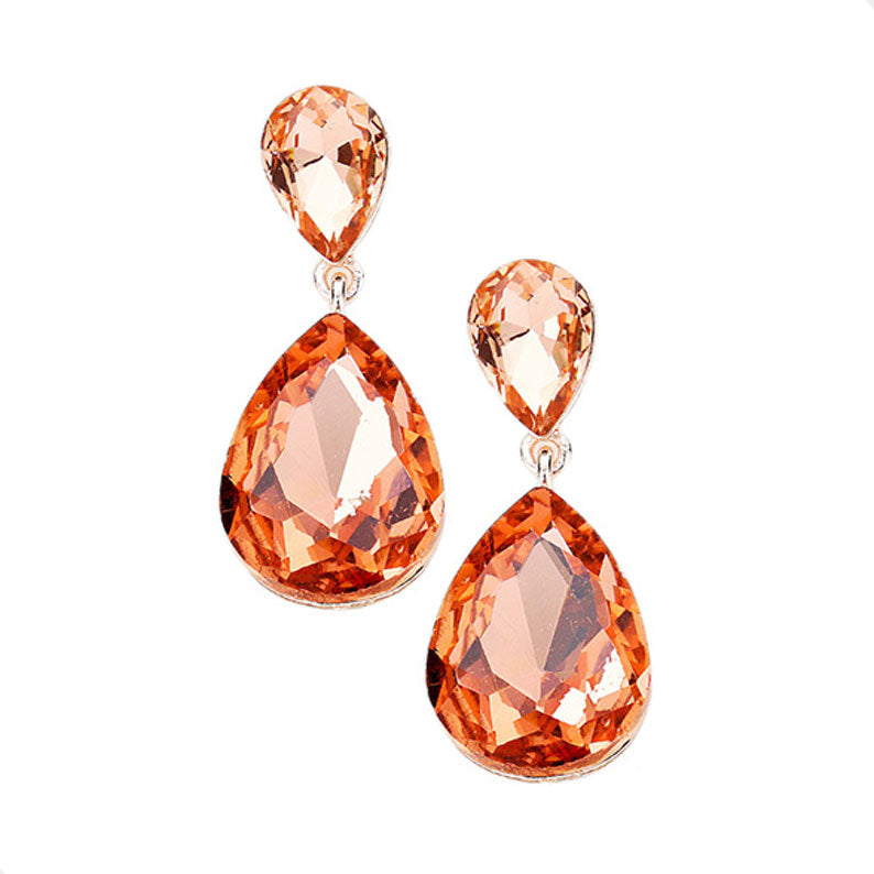 Women's Crystal Double Teardrop Evening Dangle Earrings