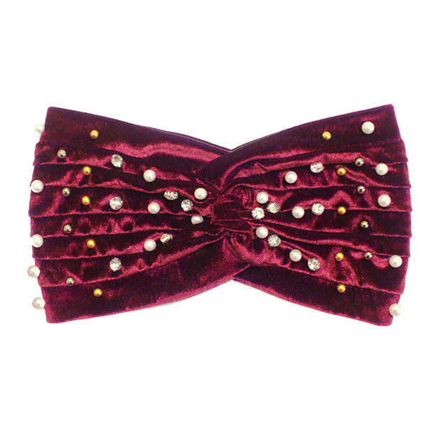 Crystal Pearl Detailed Twisted Velvet Headband Earmuff