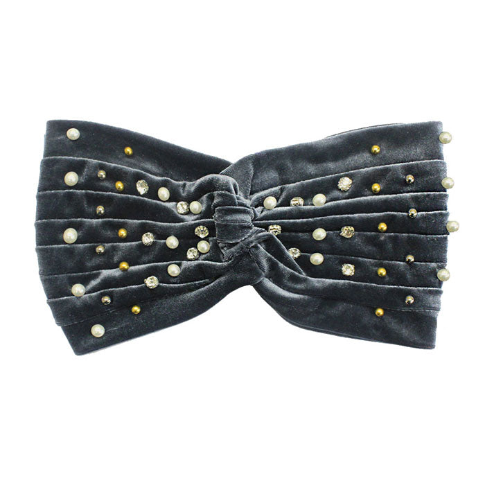 Crystal Pearl Detailed Twisted Velvet Headband Earmuff