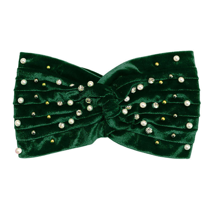 Crystal Pearl Detailed Twisted Velvet Headband Earmuff