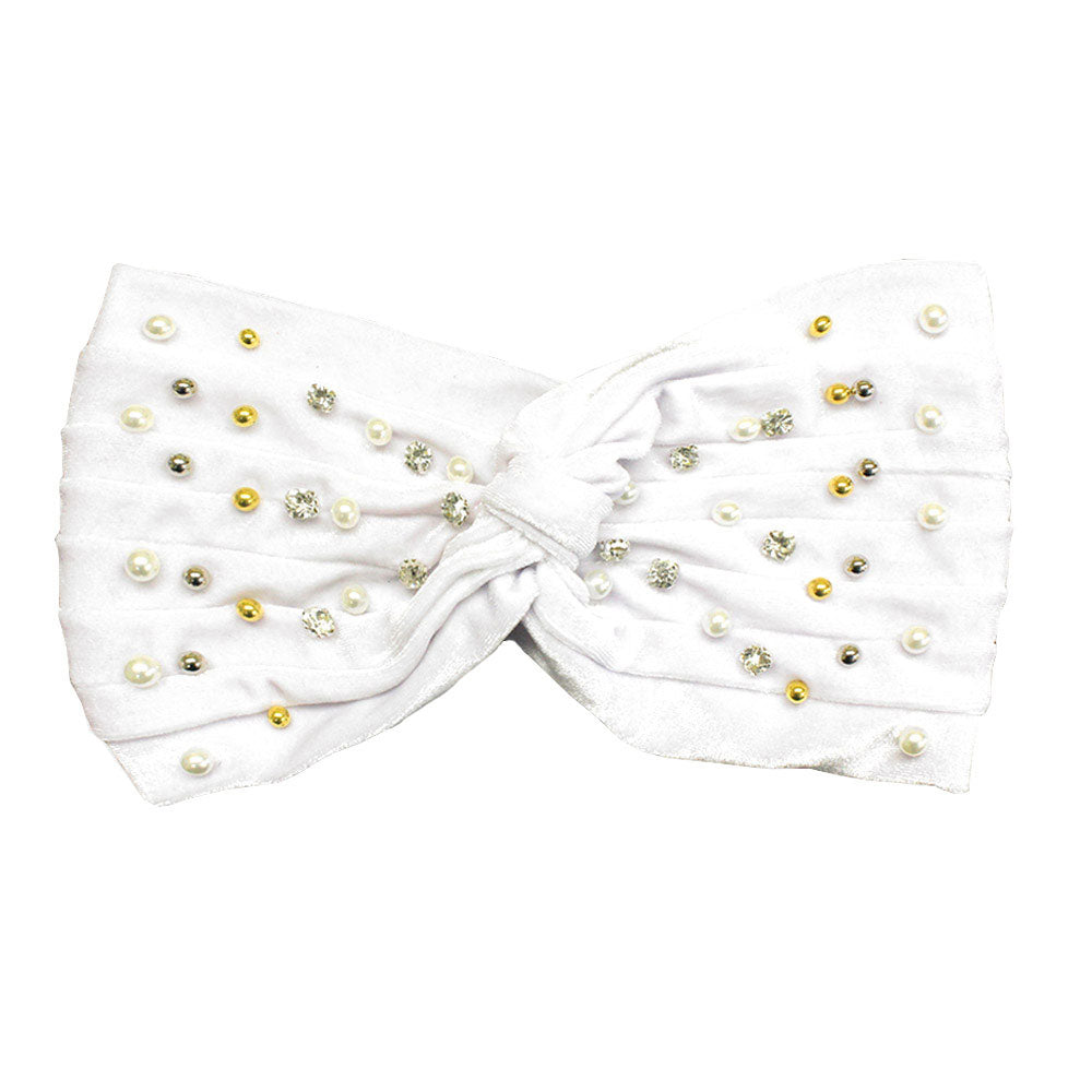 Crystal Pearl Detailed Twisted Velvet Headband Earmuff