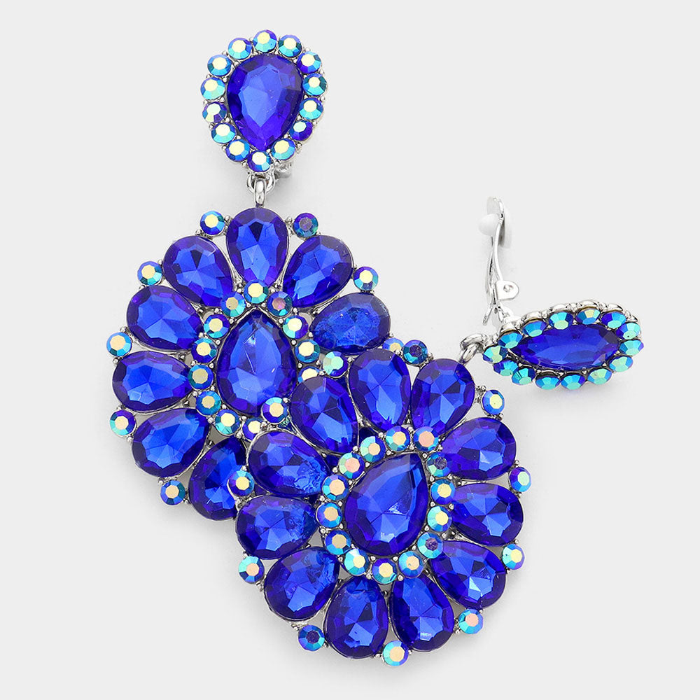 Crystal Teardrop Cluster Statement Clip on Earrings