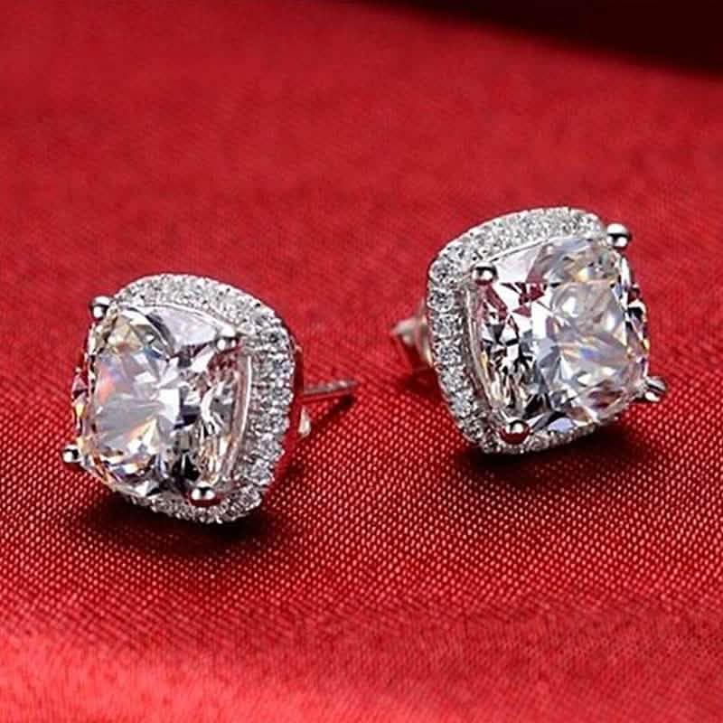Pendientes con halo de corte cojín en plata de ley