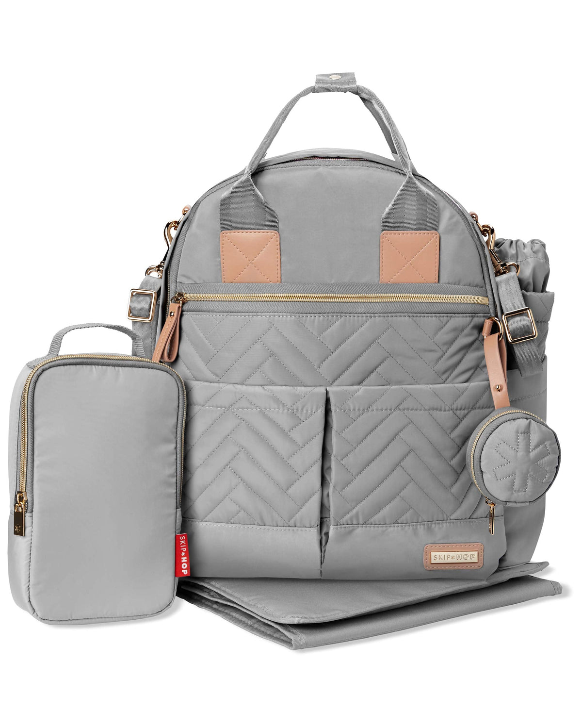 Skip Hop Mochila Pañalera: Conjunto de mochila pañalera Suite 6 en 1, bolsa de viaje multifunción para bebé con cambiador, correas para cochecito, bolsa para biberones y bolsillo para chupete, Gris Paloma