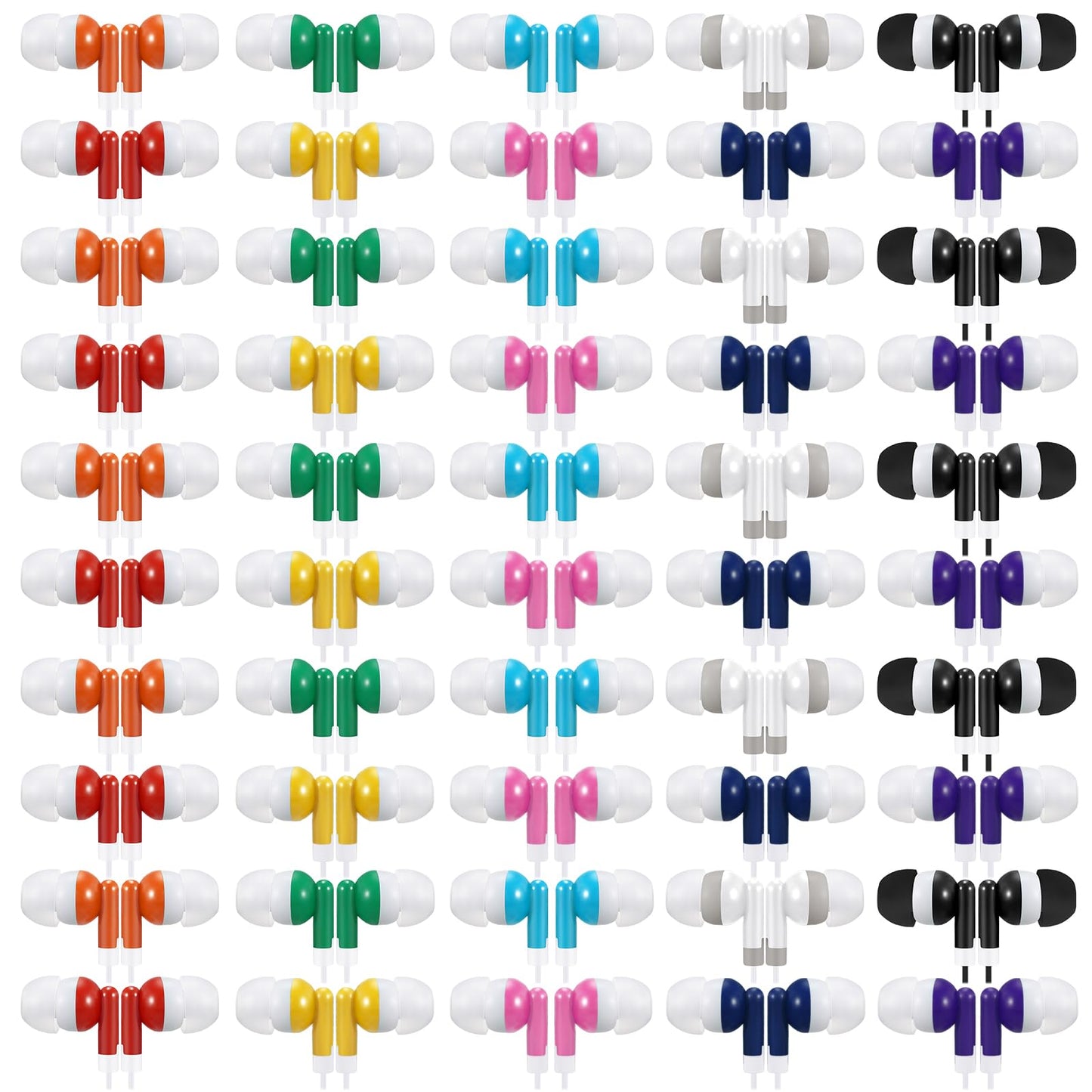 Saysurey 50 unidades de auriculares a granel para niños, audífonos con cable, empaquetados individualmente para aula, estudiante, escuela, biblioteca (multicolor)