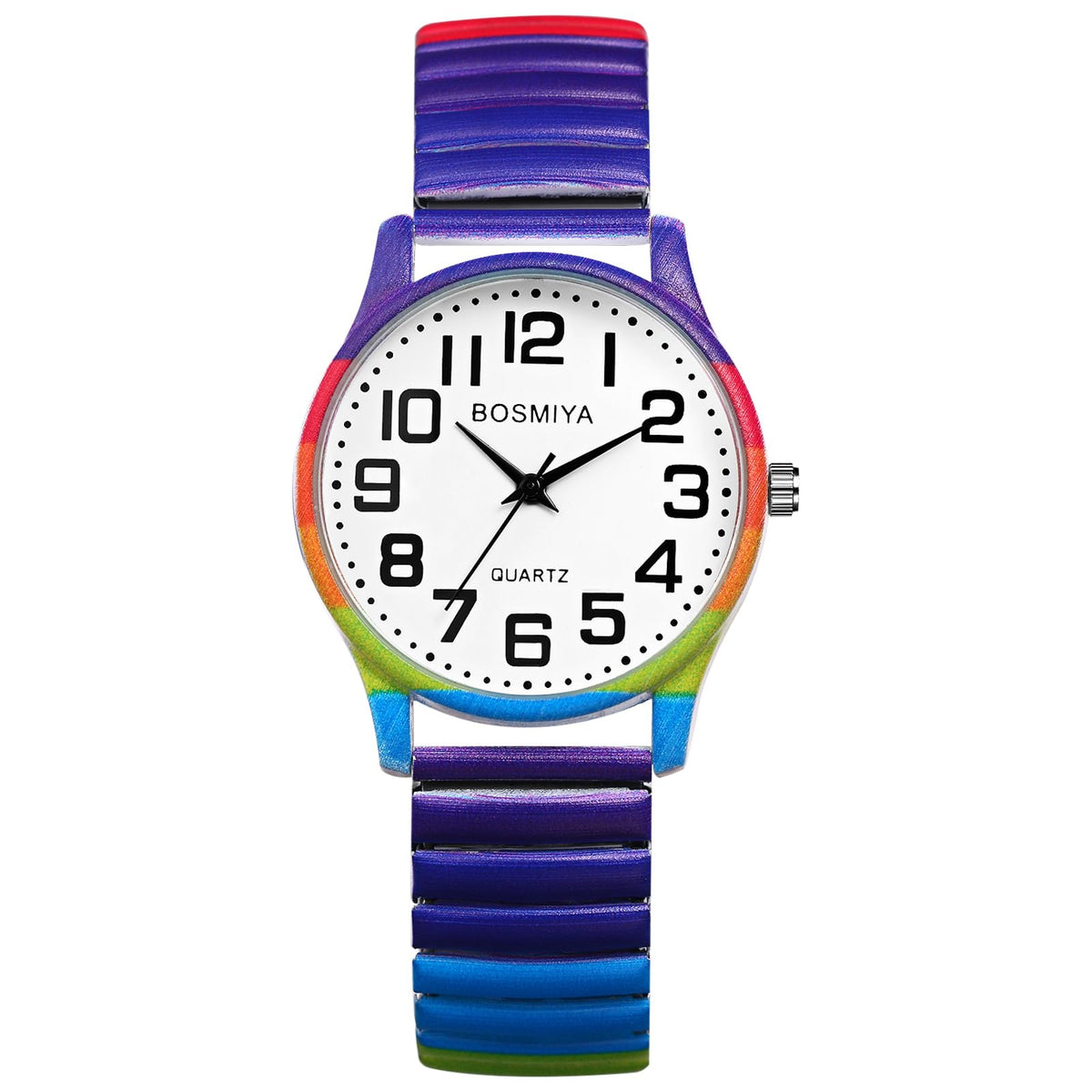 Reloj de pulsera Lancardo para mujer con correa elástica: Reloj de pulsera analógico de cuarzo con números grandes y esfera blanca, fácil de leer, regalo de cumpleaños y Navidad