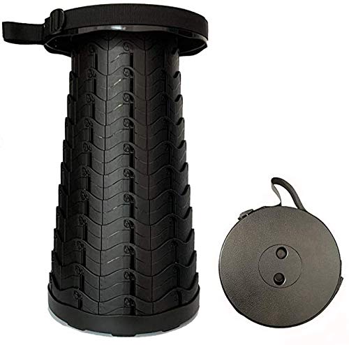Avenoir Taburete telescópico portátil, taburete plegable retráctil para camping, pesca, senderismo, viajes, colas, jardinería, carga máxima 180 kg (negro)