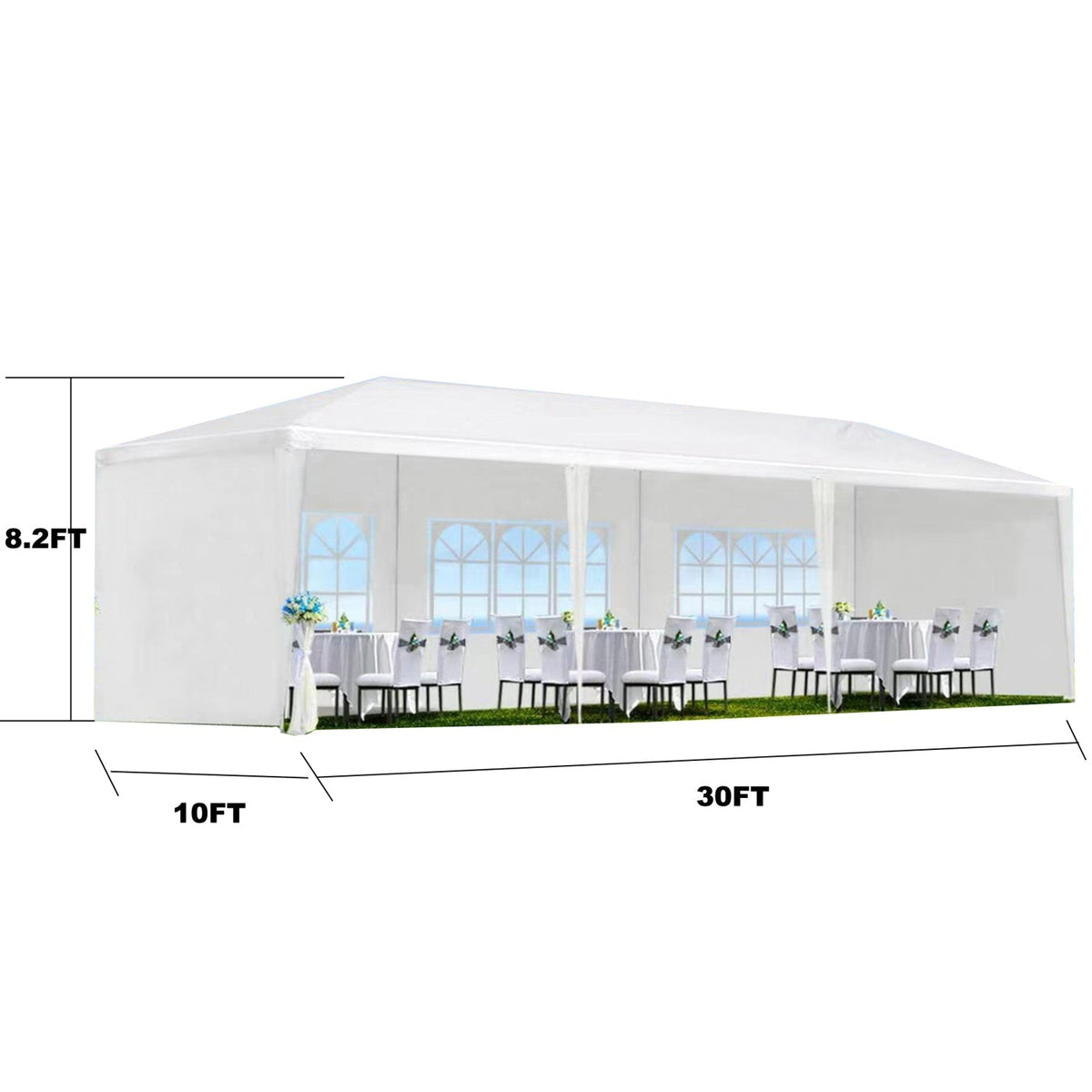 Carpa Cenador para Exteriores de 9 m de Largo x 3 m de Ancho con Paneles Laterales Desmontables