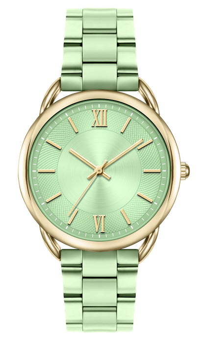 Reloj de mujer Bisley Gold Watch con correa metálica color menta y manecillas analógicas