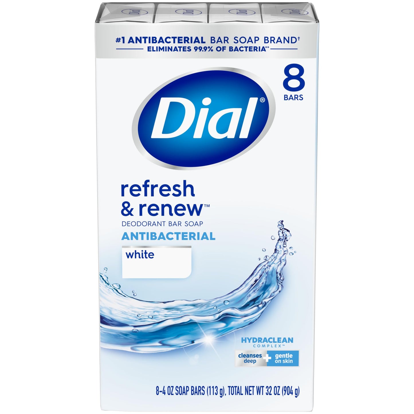 Jabón en Barra Antibacterial Dial Refresh & Renew Blanco 113 g 8 Barras