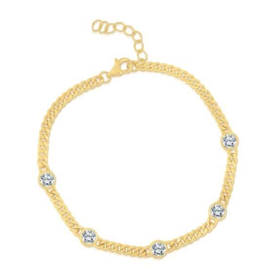 Pulsera fina de bisel y cadena forzada