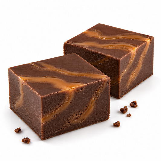 Dark Chocolate Sea Salt Caramel Fudge Squares